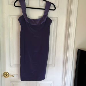 Beautiful eggplant color strait line dress with sheer and satin scarf.